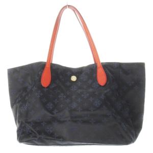 ハンドバッグ トートバッグ ナイロン レザー 革 百合紋章 ロゴ ジャカード 紺 ネイビー /CK4 GY18