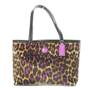 ハンドバッグ トートバッグ ミニ ナイロン レザー 革 レオパード ヒョウ柄 ロゴ 紫 パープル F50102