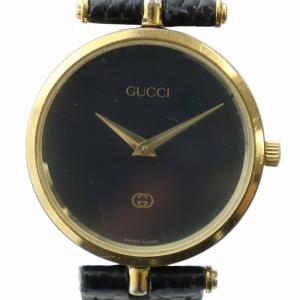 ジャンク品 腕時計 ウォッチ クォーツ レザーベルト 黒文字盤 ベルト社外品 ゴールド色 黒 ブラック