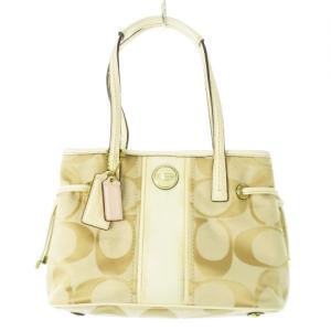 ハンドバッグ 2way ショルダーバッグ キャンバス レザー 革 シグネチャー ロゴ 生成り エクリュ