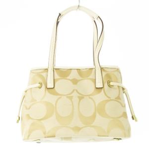 COACH ハンドバッグ 2way ショルダーバッグ キャンバス レザー 革 シグネチャー ロゴ 生成り エクリュ