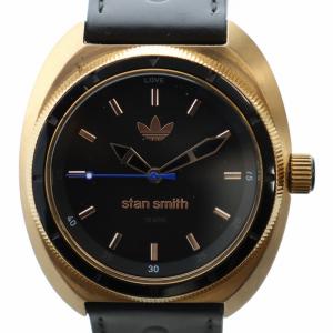 スタンスミス stan smith 腕時計 ウォッチ クォーツ 黒文字盤 ロゴ レザー ゴールド色 ADH3083