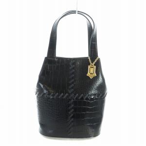 ヴィンテージ ハンドバッグ クロコ型押し ブラック