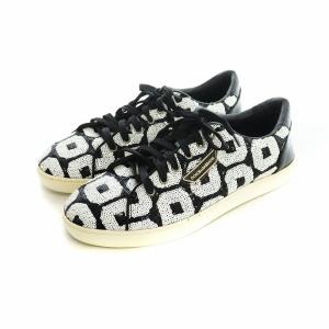 DOLCE&GABBANA スニーカー シューズ 靴 スパンコール ロゴ 総柄 8 26cm 黒 ブラック 白 ホワイト CS1362