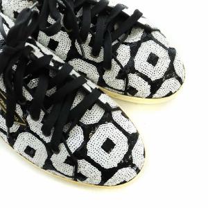 DOLCE&GABBANA スニーカー シューズ 靴 スパンコール ロゴ 総柄 8 26cm 黒 ブラック 白 ホワイト CS1362