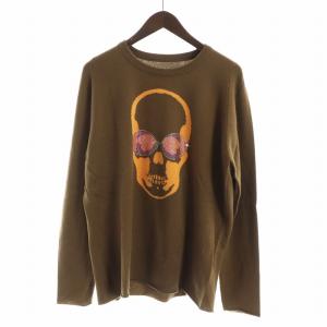 ニットプルオーバー カシミヤ スカル ラインストーン M ブラウン