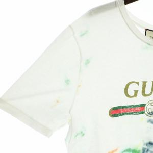 GUCCI Tシャツ カットソー 半袖 オールドグッチロゴ シェリーライン 総柄 タイダイ ダメージ加工 白 ホワイト