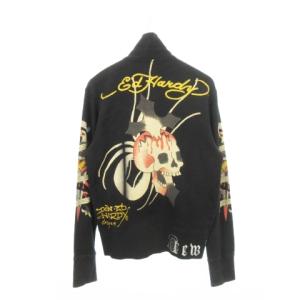 Ed Hardy ジップパーカー スウェット スタンドカラー ロゴ スカル 龍 鷹 和柄 総柄 S 黒 ブラック /AH3
