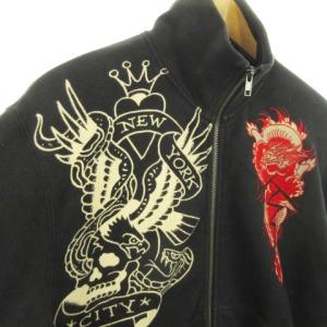 Ed Hardy ジップパーカー スウェット スタンドカラー ロゴ スカル 龍 鷹 和柄 総柄 S 黒 ブラック /AH3