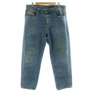 デニムパンツ ジーンズ 立体 ルーズフィット ストレート エンボスビッグロゴ w34 L30 L 青 ブルー