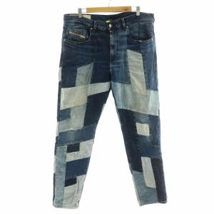 D-STRUKT SLIM デニムパンツ ジーンズ パッチワーク USED加工 W36 L32 XL 青