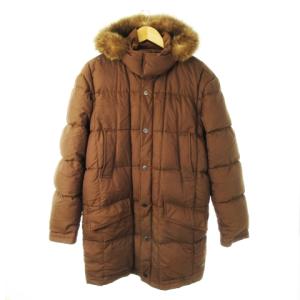 ダウンコート ロング丈 フーディ ジップアップ ファー付き 48 M 茶 ブラウン /CK32 GY18