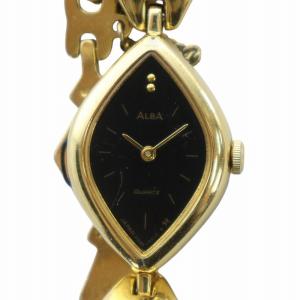 ALBA アルバ 腕時計 ブレスウォッチ クォーツ 黒文字盤 ゴールドカラー 金色 V232-6740