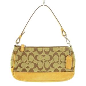 ハンドバッグ ポーチ ミニ キャンバス ジャガード レザー 革 シグネチャー 総柄 茶 ブラウン 6094