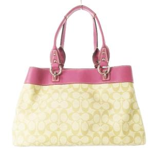 COACH ハンドバッグ PVC レザー 革 ロゴ型押し シグネチャー ベージュ ピンク F15707 /CK9 GY18