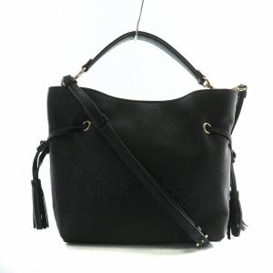 アンディー クロスボディー ハンドバッグ ショルダー 2WAY レザー フリンジ マグネット ロゴ 黒