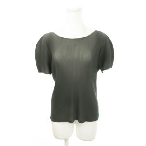 イッセイミヤケ ISSEY MIYAKE プリーツカットソー ラウンドネック 半袖 薄手 3 L 緑 グリーン