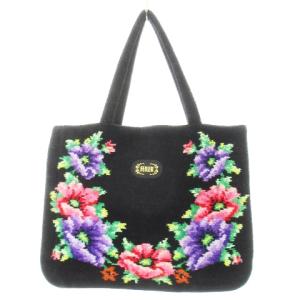 ハンドバッグ ミニ シュニール織り ロゴ 牡丹 花柄 黒 ブラック /CK12 GY18