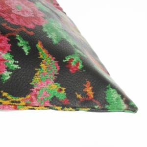 FEILER トートバッグ レザー 革 薄型 ロゴ シュニール織り柄プリント 牡丹 鳳凰 黒 ブラック /CK10 GY18