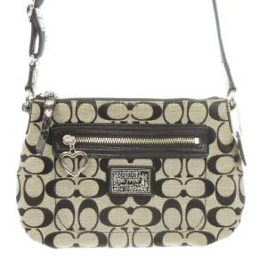 ショルダーバッグ ミニ キャンバス レザー ハート ワンポイント ロゴ シグネチャー 黒 ブラック F48755