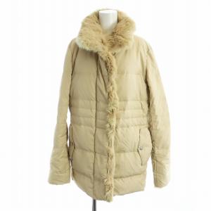 ダウンジャケット 長袖 ミドル ロゴ ラビットファー ノバチェック 42 L ベージュ FR012-826-40