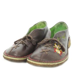 レースアップシューズ ローファー モカシンテイスト レザー 花柄刺繍 大きいサイズ 40 25.5cm