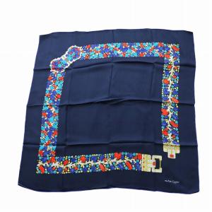 大判スカーフ ストール 絹 シルク ロゴ 総柄 紺 ネイビー GY18 /MQ OH