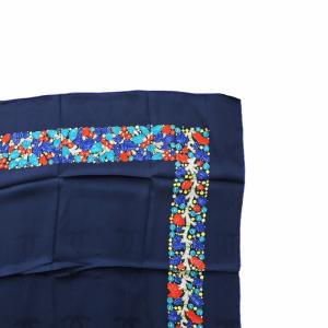 Cartier 大判スカーフ ストール 絹 シルク ロゴ 総柄 紺 ネイビー GY18 /MQ OH