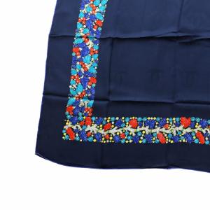 Cartier 大判スカーフ ストール 絹 シルク ロゴ 総柄 紺 ネイビー GY18 /MQ OH