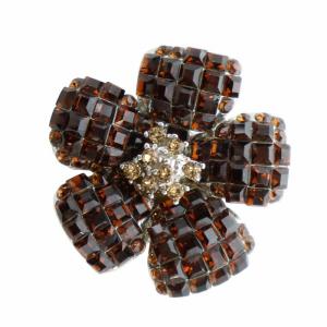 ピンブローチ アクセサリー ラインストーン 花 フラワー ロゴ オレンジ GY18 /MQ