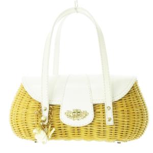 かごバッグ ハンドバッグ 籐 天然素材 レザー 革 チャーム 白 ホワイト /CK13 GY18