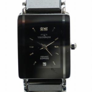 腕時計 ウォッチ クォーツ スクエア ロゴ 黒文字盤 石付き スクエア 黒 ブラック TAL-742 GY11
