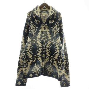 カーディガン ニット 長袖 ショールカラー チマヨ柄 ネイティブ柄 総柄 XXL 紺 ネイビー 白 ホワイト