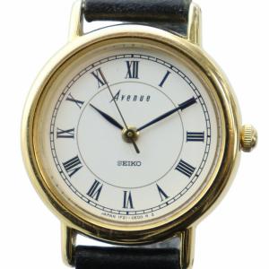 アベニュー Avenue 腕時計 ウォッチ クォーツ 白文字盤 ローマン レザーベルト ゴールド色 黒