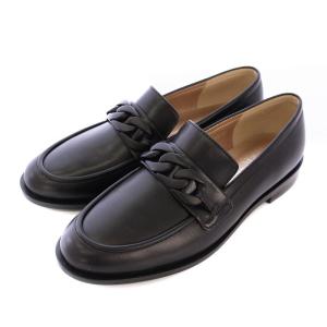 ローファー モカシン レザー ラウンドトゥ チェーン 24cm 黒 ブラック /XZ GY11