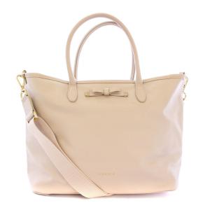 ハンドバッグ ショルダー 2WAY レザー リボン ロゴ ピンク /XZ GY18