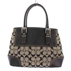 シグネチャー スモール キャリオール ハンドバッグ トート キャンバス レザー 総柄 黒 ブラック 6366