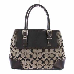 COACH シグネチャー スモール キャリオール ハンドバッグ トート キャンバス レザー 総柄 黒 ブラック 6366