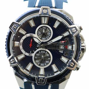 タグ付き 腕時計 ウォッチ クォーツ クロノグラフ カレンダー付き ラバーベルト シルバー色 青 ブルー