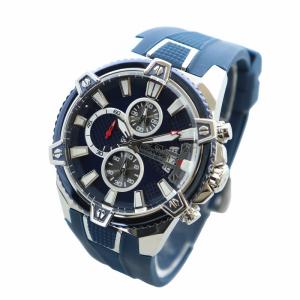 TECHNOS タグ付き 腕時計 ウォッチ クォーツ クロノグラフ カレンダー付き ラバーベルト シルバー色 青 ブルー