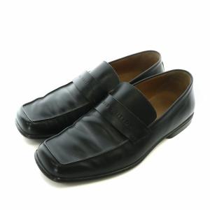 ローファー ビジネスシューズ レザー スクエアトゥ ロゴ 6.5 25.5cm 黒 ブラック /XZ GY18