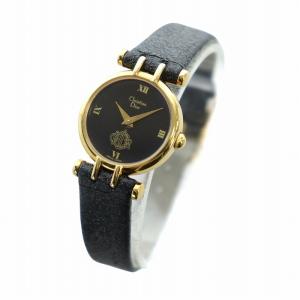 Christian Dior ジャンク品 腕時計 ウォッチ クォーツ ローマン 黒文字盤 ロゴ ラウンド レザーベルト ゴールド色 3038