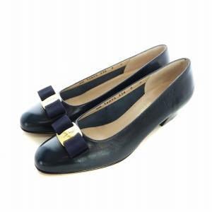 パンプス ヴァラ VARA リボン レザー ゴールド金具 7 24.5cm 紺 ネイビー 18075 GY18
