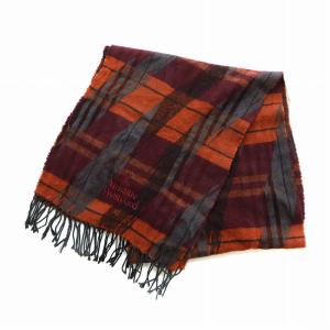 マフラー チェック柄 オーブ刺繍 レッド