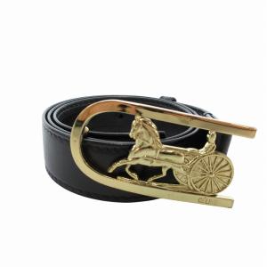 ベルト レザー 革 ロゴ 馬車 バックル 75 黒 ブラック ゴールカラー /FF GY17