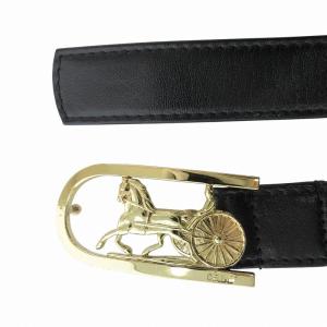 CELINE ベルト レザー 革 ロゴ 馬車 バックル 75 黒 ブラック ゴールカラー /FF GY17