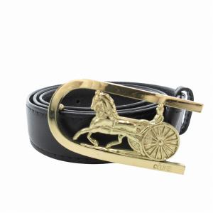 ベルト レザー 革 ロゴ 馬車 バックル 85 黒 ブラック ゴールカラー /FF GY17
