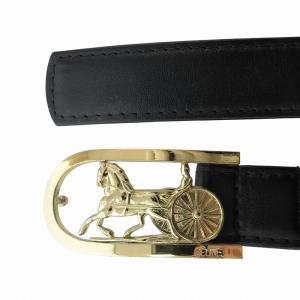 CELINE ベルト レザー 革 ロゴ 馬車 バックル 85 黒 ブラック ゴールカラー /FF GY17