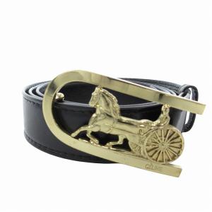 ベルト レザー 革 ロゴ 馬車 バックル 100 黒 ブラック ゴールカラー /FF GY17