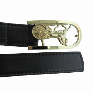 CELINE ベルト レザー 革 ロゴ 馬車 バックル 95 黒 ブラック ゴールカラー /FF GY17